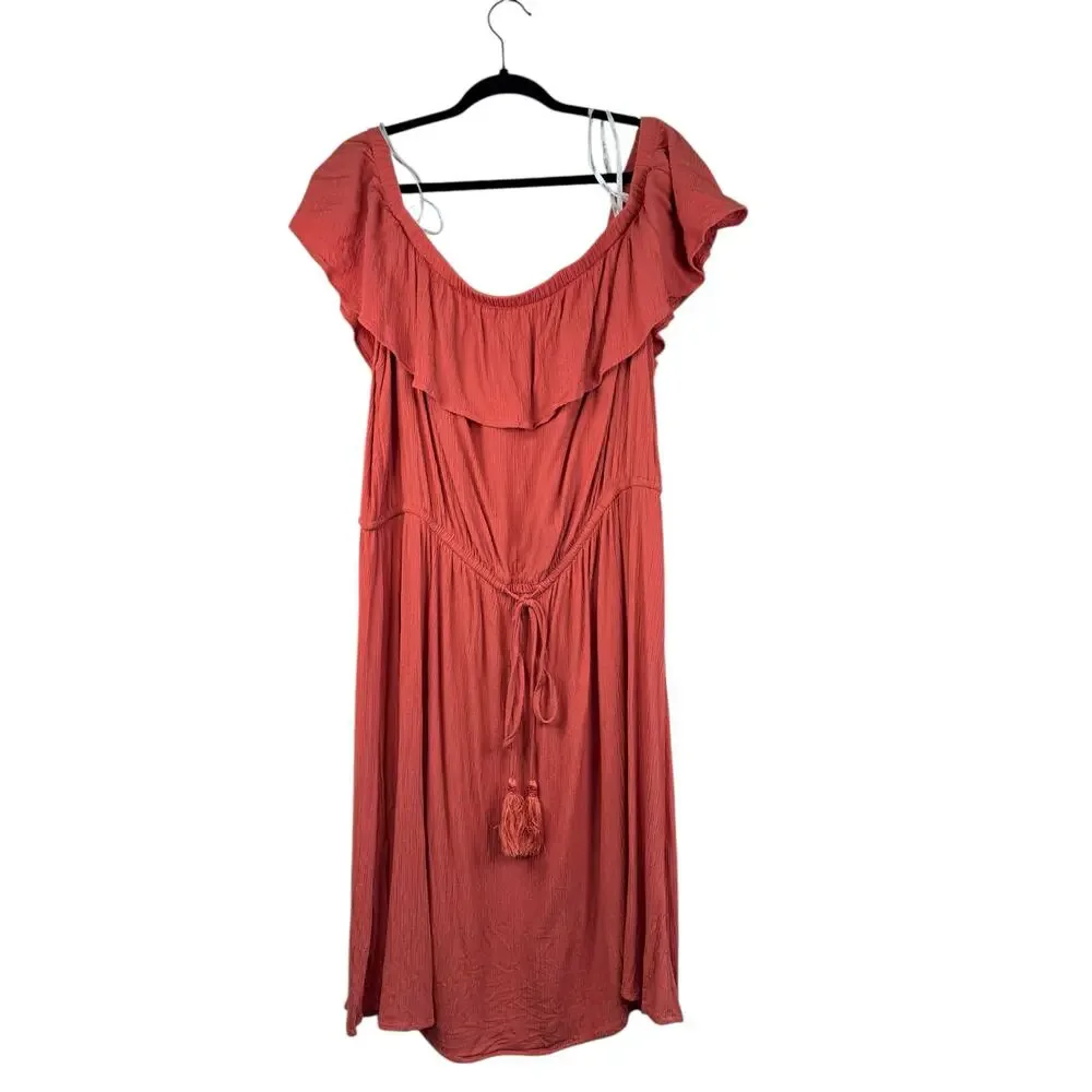 City Chic Off Shoulder Burnt Orange Dress - Size XL/22